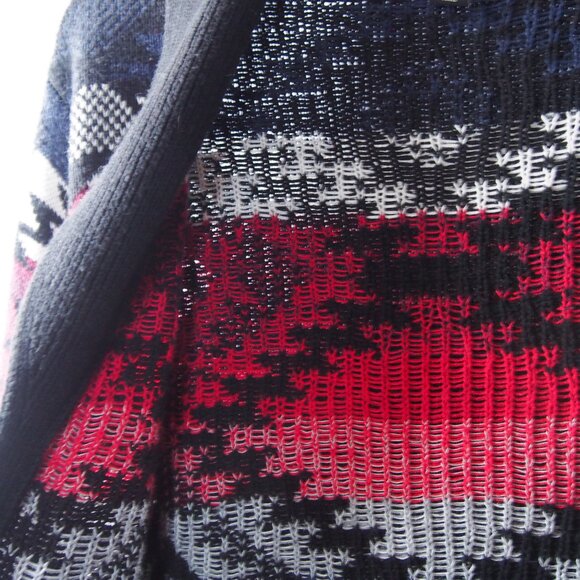 Adam Levine Chunky Knit Cowl Neck Cardigan /Red Blue Aztec Print Size L - Picture 13 of 15